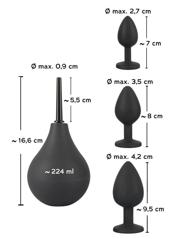 Black Velvets Anal Kit with Douche and Butt Plugs