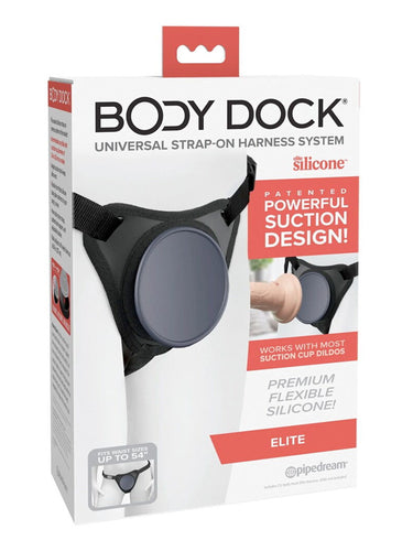 Body Dock universal strap-on harness system packaging on a white background