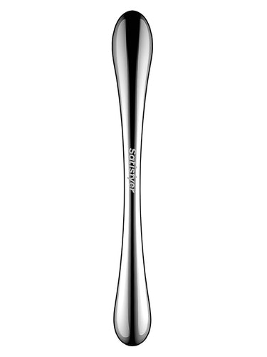 Satisfyer Cosmic Crest 1 stainless steel dildo on a white background