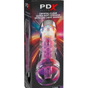PDX Elite Crystal Clear Ultra-Soft Stroker packaging with LED light show on a white background