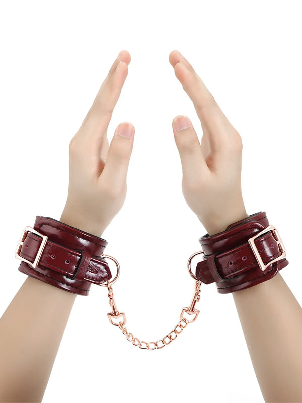 WINE RED LEATHER HANDCUFFS