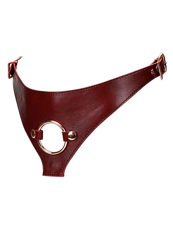 WINE RED LEATHER STRAP-ON HARNESS
