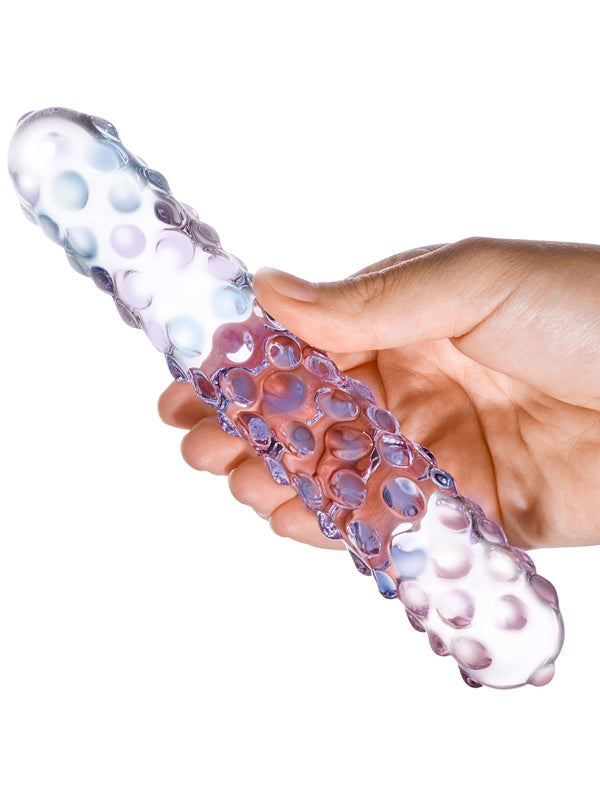 PURPLE ROSE NUBBY GLASS DILDO