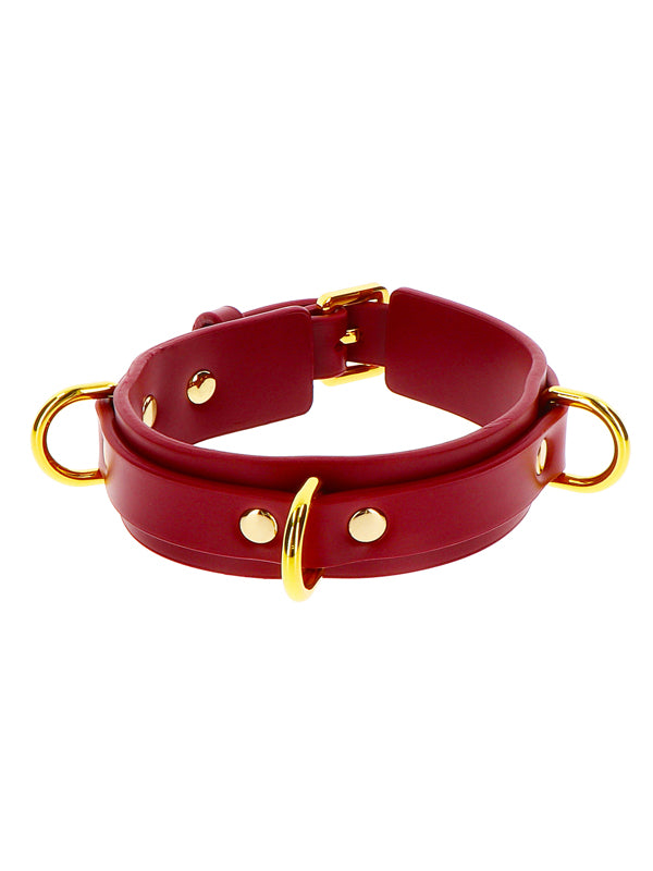 RED FAUX LEATHER DELUXE D-RING COLLAR