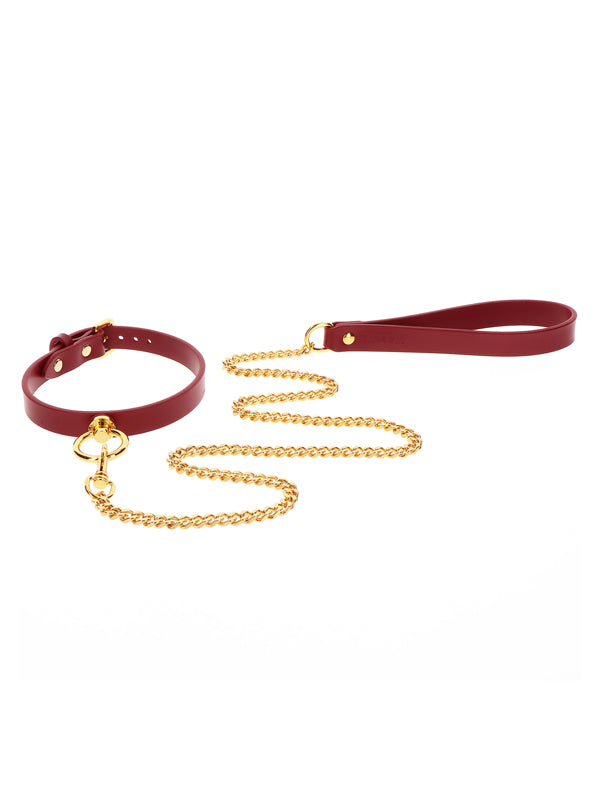 RED FAUX LEATHER COLLAR & LEASH