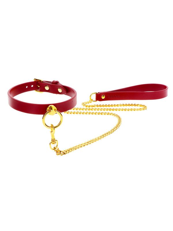 RED FAUX LEATHER COLLAR & LEASH