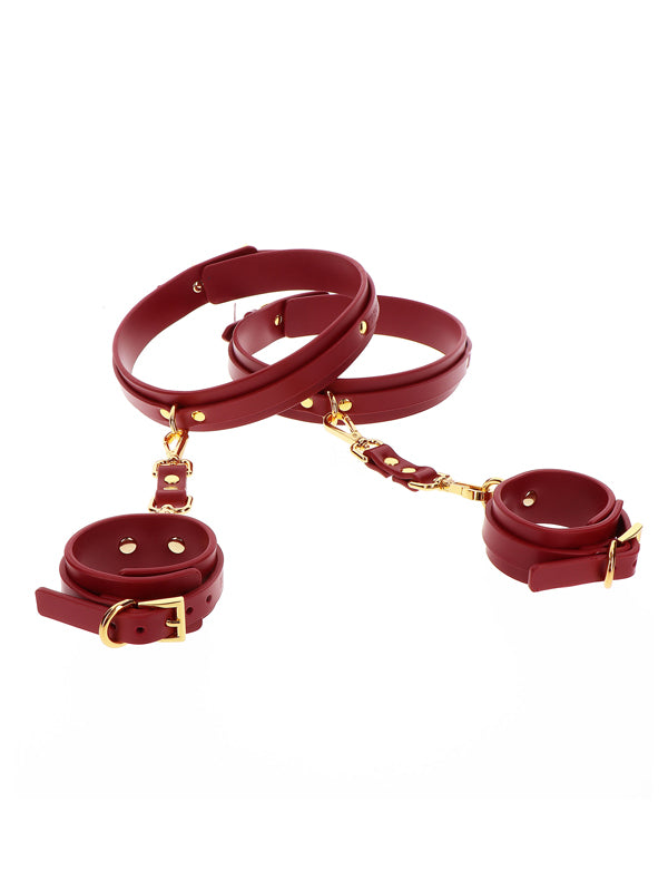 RED FAUX LEATHER WRIST TO THIGH CUFF SET