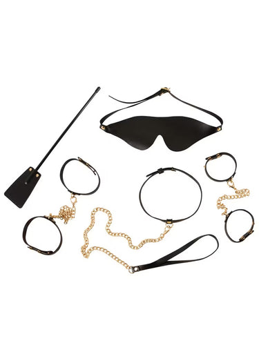 Bad Kitty 6 Piece Black & Gold Bondage Set