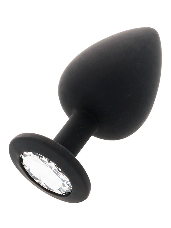 Black Intense Shelki large butt plug in cone shape with diamond base