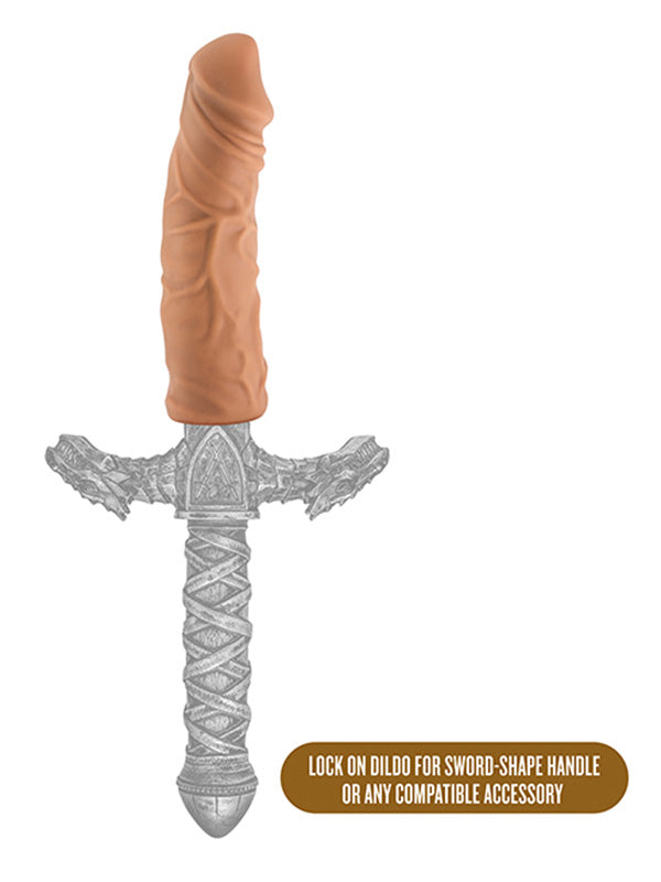 The Realm 8 inch dildo used with the sword handle