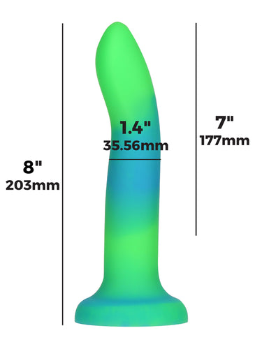 Addiction Rave Glow In The Dark Silicone Dildo 20.32 cm Blue Green