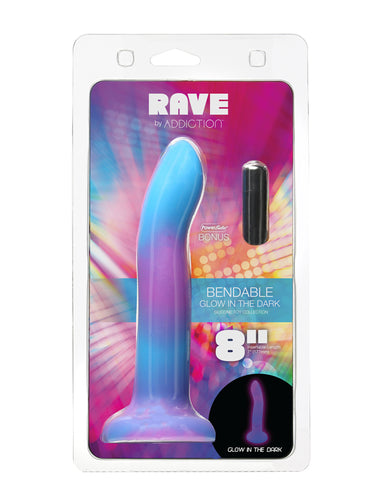 Addiction Rave Glow In The Dark Silicone Dildo 20.32 cm Blue Purple