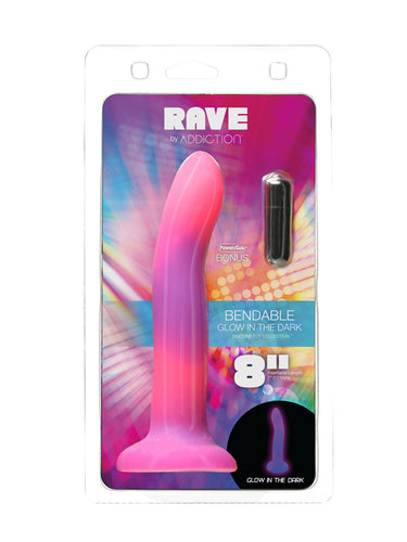 Addiction Rave Glow In The Dark Silicone Dildo 20.32 cm Pink Purple