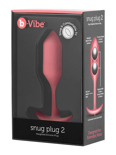 b-Vibe Snug Plug 2 Medium Weighted Silicone Butt Plug Coral
