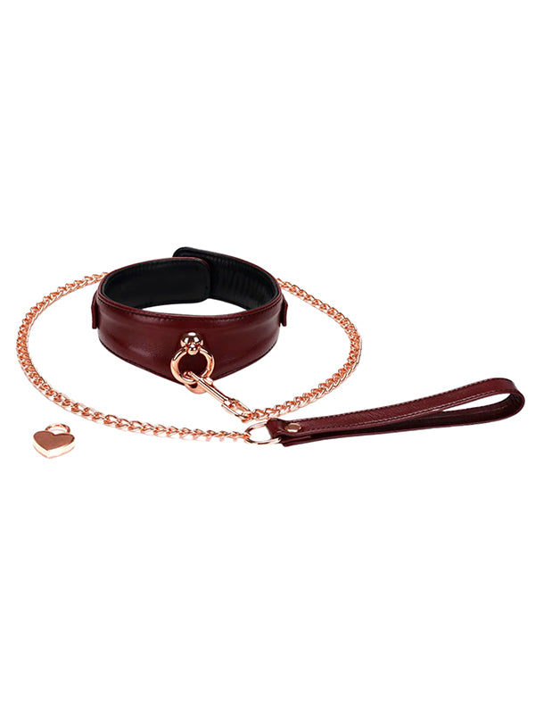 WINE RED DELUXE CURVED COLLAR WITH LEASH AND LOCK