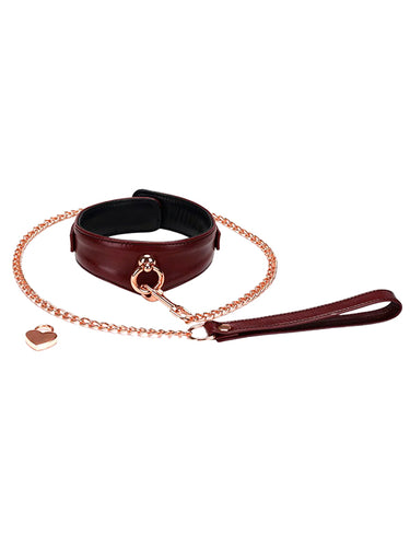 Liebe Seele Wine Red Deluxe Curved Collar With Leash And Lock
