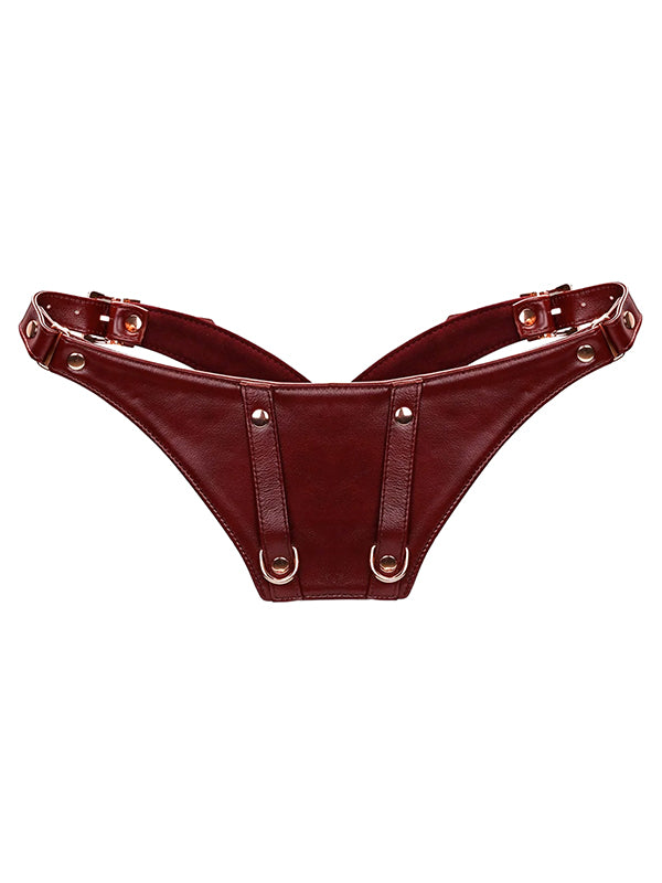 WINE RED LEATHER FORCED ORGASM BELT