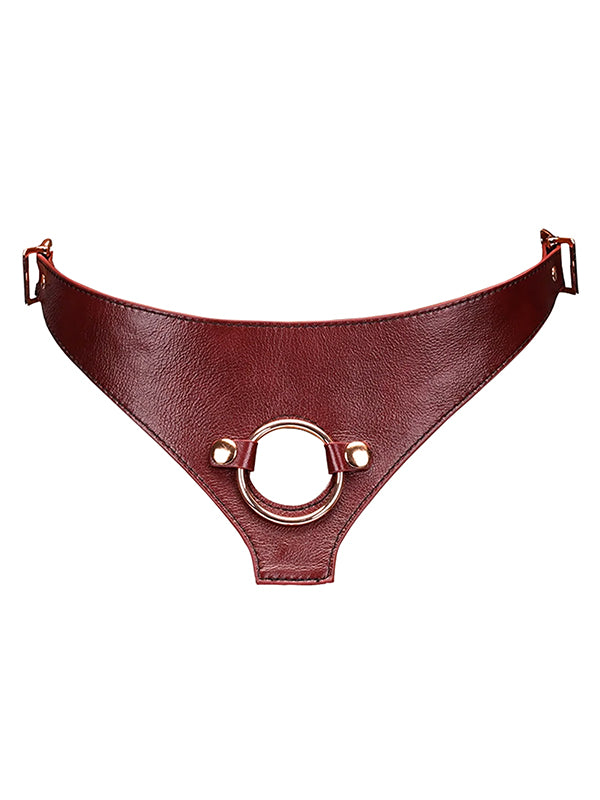 WINE RED LEATHER STRAP-ON HARNESS