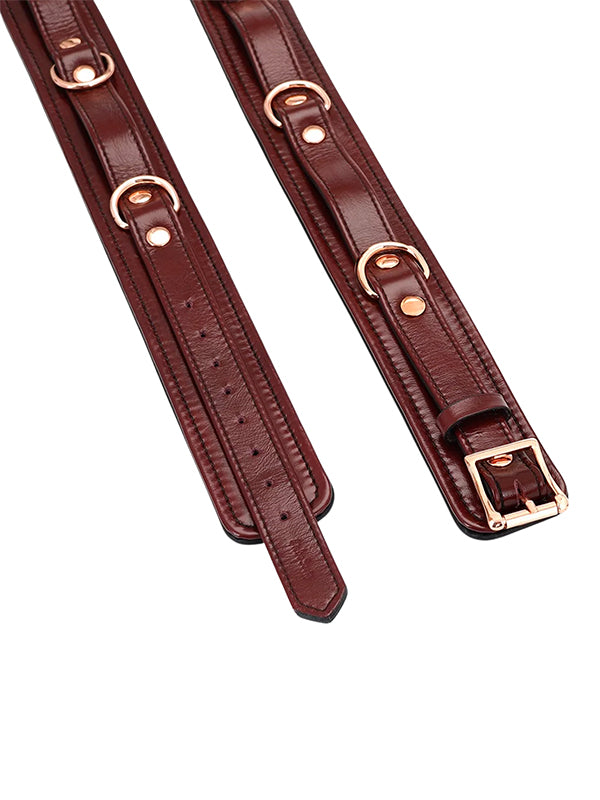 WINE RED LEATHER THIGH CUFFS