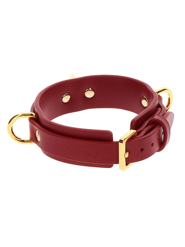 RED FAUX LEATHER DELUXE D-RING COLLAR